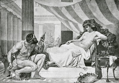 Herkules ved Omphales fødder (litografi) af Edouard-Joseph (after) Dantan