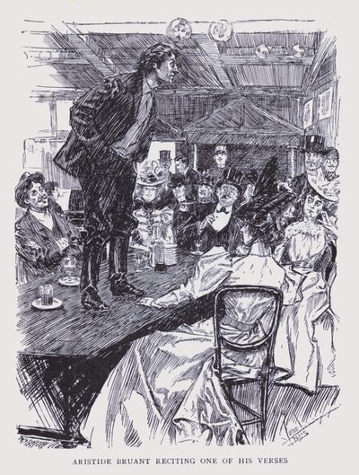 Det bøhmiske Paris: Aristide Bruant læser et af sine vers op (litografi) af Edouard Alfred (1875 1954) Cucuel