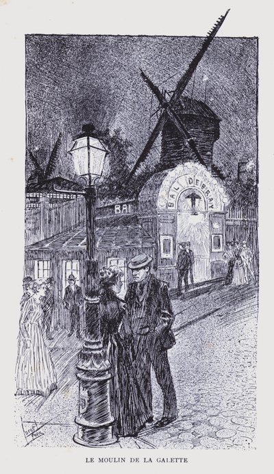 Boheme-Paris: Le Moulin de la Galette (litografi) af Edouard Alfred (1875 1954) Cucuel