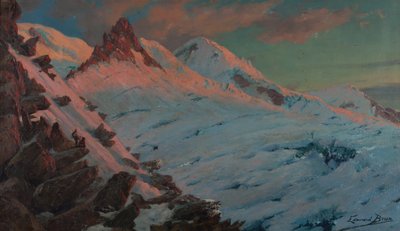 To bjergbestigere ankommer til Les Grands Mulets (Mont-Blanc-massivet) (Olie på pap) af Edouard Brun