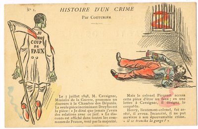 Postkort, satirisk i farver: Dreyfus affære - Henry Oberst Illustration af Couturier (1869-1935) af Edouard Couturier