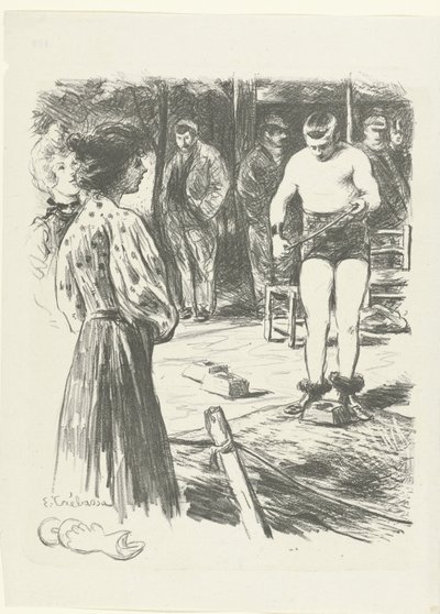 To kvinder og mænd i offentligheden ser på wrestler lutteurs L