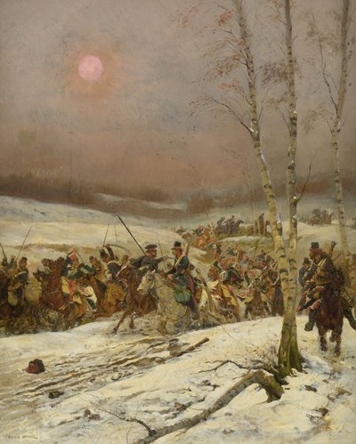 Kosakker angriber en eskadron af Æresgarden, ca. 1910 af Jean Baptiste Edouard Detaille