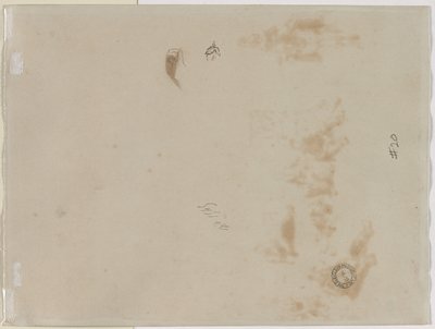 Skitse af en mand med løftet arm og skitse af en hjelm (verso) af Edouard Detaille