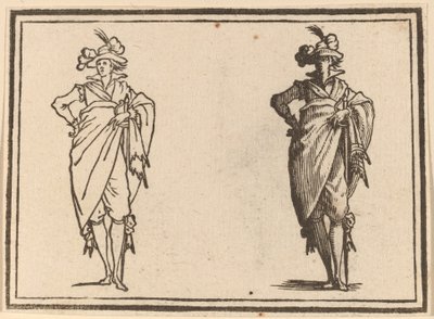Gentleman set forfra med hånden på hofterne af Edouard Eckman after Jacques Callot