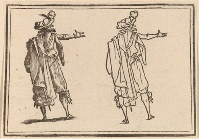 Mand set bagfra med højre arm udstrakt af Edouard Eckman after Jacques Callot