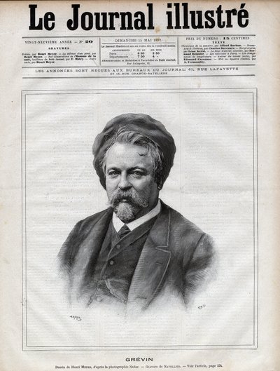 Alfred Grevin (1827-1892) billedhugger, tegneserietegner, tegneserietegner, tegneserietegner og designer af franske teaterkostumer - Indgravering af Navellier efter Nadars foto i "The Illustrous Journal" fra 1892 af Edouard Felicien Eugene Navellier