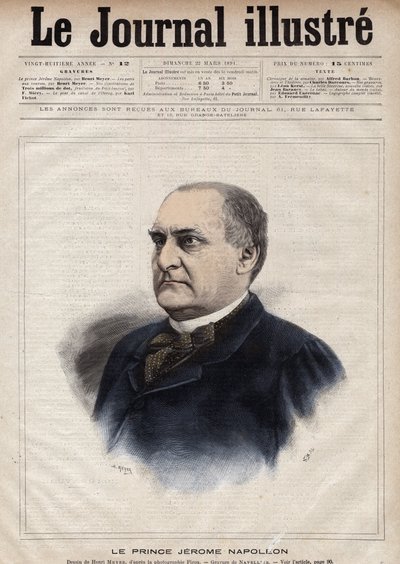 Jerome Bonaparte dit Plon (Plonplon) (1822-1891) (Napoleon-Jerome Bonaparte eller Prins Jerome Napoleon), søn af Jerome Bonaparte (1784-1860) - Indgravering af Navellier i "The Illustrous Journal" fra 1891 af Edouard Felicien Eugene Navellier