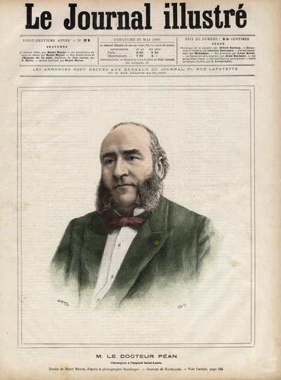 Portræt af Jules Emile (Jules-Emile) Pean (1830-1898), fransk kirurg - Indgravering af Navellier i "The Illustrous Diary"" fra 1892 af Edouard Felicien Eugene Navellier
