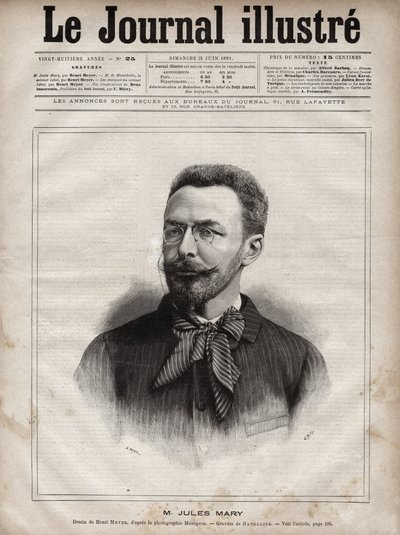 Portræt af Jules Mary (1851-1922), fransk forfatter - Indgravering af Navellier i "The Illustrous Journal" fra 1891 af Edouard Felicien Eugene Navellier