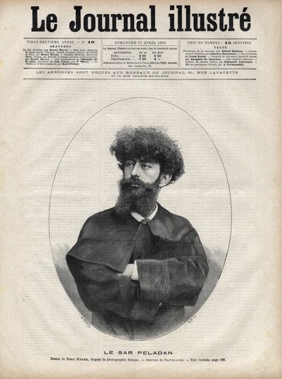 Sar Merodack Josephin Peladan, pseudonym for Josephin Peladan (1858-1918) fransk forfatter og okkultist - Indgravering af Navellier i "The Illustrous Journal" fra 1892 af Edouard Felicien Eugene Navellier