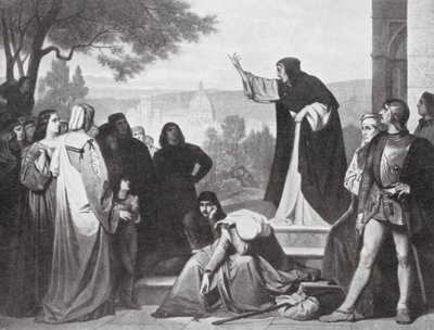 Savonarola prædiker (litografi) af Edouard Jean Conrad (after) Hamman