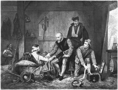 Ambroise Pare behandler sårede soldater af Edouard Jean Conrad Hamman