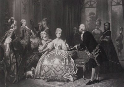 Christoph Willibald Gluck overrækker dronning Marie Antoinette partituret til operaen... på Trianon. af Edouard Jean Conrad Hamman