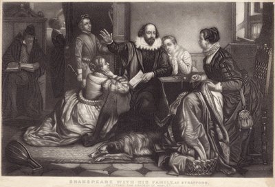 Shakespeare med sin familie i Stratford on Avon og reciterede Hamlets tragedie af Edouard Jean Conrad Hamman