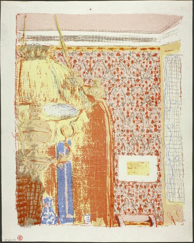 Interiør med lyserødt tapet II, plade seks fra Landskaber og interiører af Édouard Jean Vuillard