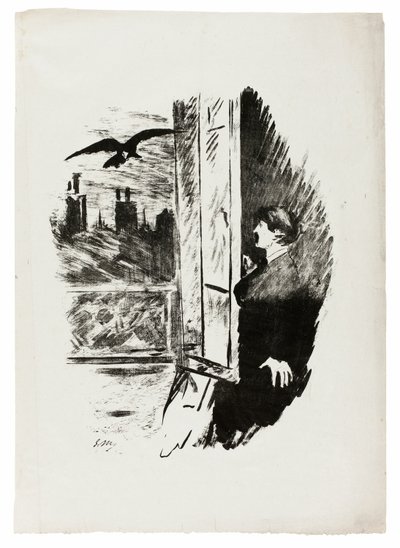 Ved vinduet ("Åbn her slyngede jeg lukkeren..."), fra Ravnen (Le Corbeau) af Édouard Manet