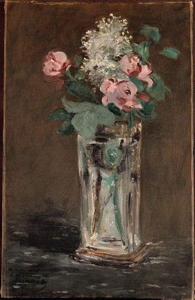Blomster i en krystalvase (olie på lærred) af Édouard Manet