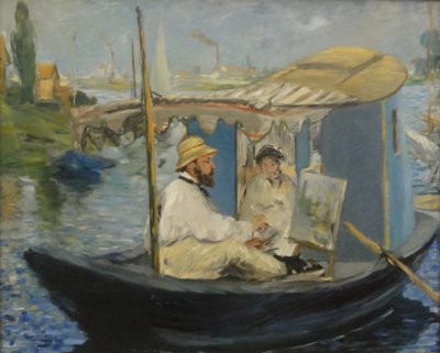Tysk: Die Barke Claude Monet maler i sin atelierbåd af Édouard Manet