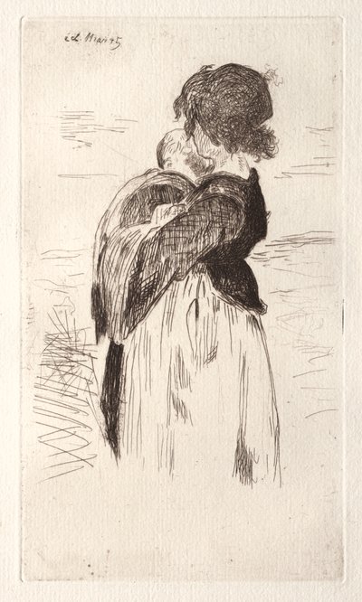 Den lille pige holder en baby. af Édouard Manet