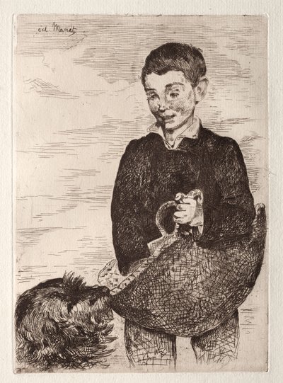 Barnet med hunden, med indkøbsposen af Édouard Manet