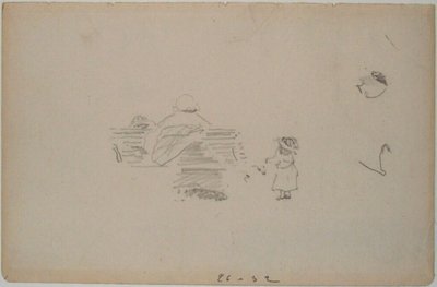 Manet - Skitse af en kvinde, der sidder på en bænk, og et barn, der står tæt på (blad fra en skitsebog), ca. 1864-1868 af Édouard Manet