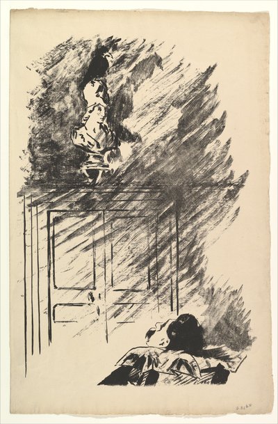 Sidder på en buste af Pallas. Illustration til Ravnen af Edgar Allan Poe, 1875. af Édouard Manet