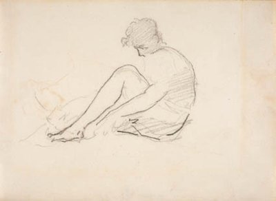 Siddende kvinde (En let skitse af et mandshoved) af Édouard Manet