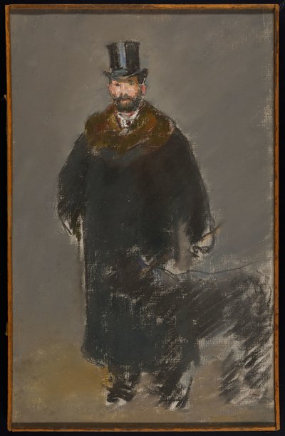 Manden med hunden, ca. 1882 (pastel på lærred, præpareret med grå gouachemaling) af Édouard Manet