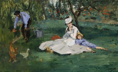 Monet-familien i deres have i Argenteuil, 1874 af Édouard Manet