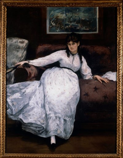 Resten (Portræt af kvindemaleren Berthe Morisot på en sofa) Maleri af Edouard Manet (1832-1883) 1870 Providence. Kunstmuseet af Édouard Manet