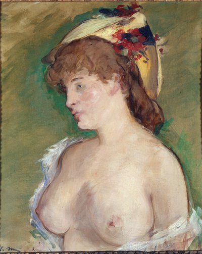 Blondinen med topløs - olie på lærred af Édouard Manet