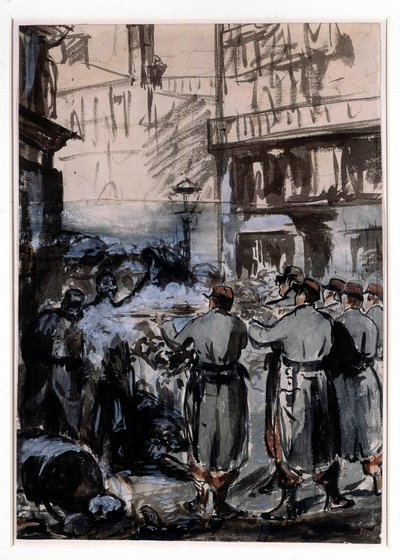 By 1871: "" barrikaden"" Tegning af Edouard Manet (1832-1883) 1871 Dim. 46,2 x 32,5 m af Édouard Manet
