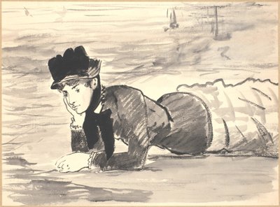 Kvinde liggende på stranden. Annabel Lee af Édouard Manet