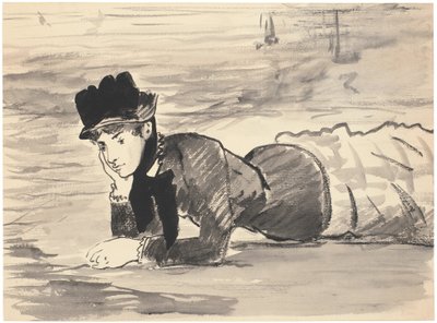 Kvinde, der ligger på stranden. Annabel Lee af Édouard Manet
