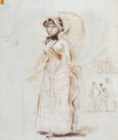 Kvinde, der går med åben paraply; Kvinde ude at gå med en åben parasol, 1880 af Édouard Manet