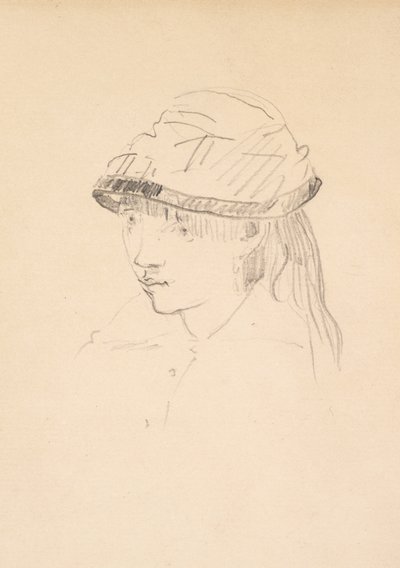 Ung pige med rund hat, 1878-79 (grafit på papir) af Édouard Manet