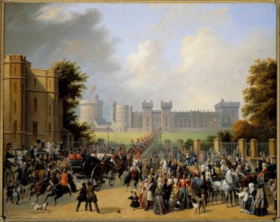 Ankomst af Louis Philippe I (1773-1850) til Castle of Windsor 8/10/1844 Maleri af Edouard Pingret (1788-1875) 1845 Søn. 1,28x1,6 m af Edouard Pingret