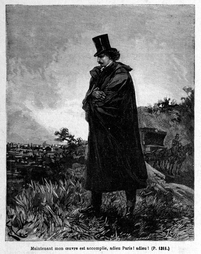 Edmond Dantes, greven af Monte-Cristo forlader Paris - Indgravering af Riou, i "" La Comte de Monte-Cristo"" af Alexandre Dumas, Rouff & Cie af Edouard Riou