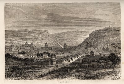 Generelt billede af Cusco eller Cusco, inkaernes tidligere hovedstad, tegning af Riou, for at illustrere Paul Marcoys rejse gennem Sydamerika fra 1848 til 1860. Indgravering i "" Le tour du monde"", redigeret af Edouard Charton af Edouard Riou