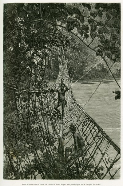 Liana-broen over Passa. Gravering af Riou, for at illustrere historien Voyages dans l