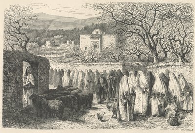 Marabout og procession: Tlemcen, graveret af Henri Theophile Hildibrand (1824-97) af Edouard Riou