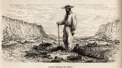 Paul Marcoy exhumant des mummies Incas (Bas Peru), gravering af E.Riou, der illustrerer rejsen i bjergene, Huarancalqui-dalen og regionerne Pjonal, fra 1862 til 1863, af Paul Marcoy, udgivet i "Le tour du monde" ” 1875, redigeret af Edou af Edouard Riou