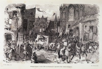 Philippe Auguste (Philippe-Auguste) ønskede at tilbyde pariserne skuet af en triumferende start. sd. 12. århundrede af Edouard Riou