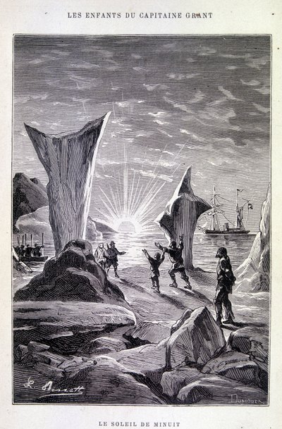 Midnatssolen i "The Children of Captain Grant" af Jules Verne af Edouard Riou