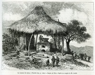 The Sugar Baking Oven, i Panche (Colombia), tegning af Riou, for at illustrere historien om Equinoxiale America (Colombia, Ecuador, Peru), i 1875-1876, af Ed. andre, rejsemissionsafgift fra den franske regering. Indgravering i Le tour du monde af Edouard Riou