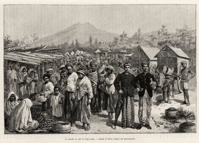 Gåturen på Pager Alam Cafe (Malaysia). Gravering af Riou for at illustrere historien "et år i Malaysia" af Jules Claine (1856-1939) af Edouard Riou