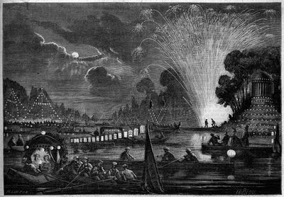 Venetiansk fest i Neuilly givet til fordel for de fattige i 1858. Indgravering af Riou i "" Le Monde Illustré"" nr. 77 af 2. oktober 1858. af Edouard Riou