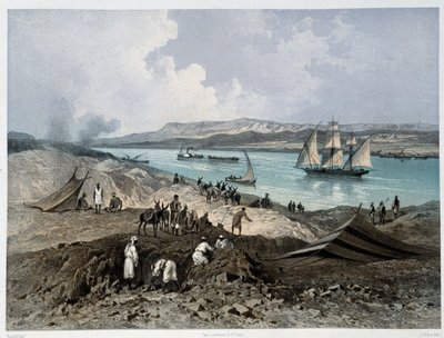 Udsigt over kanalen i "" Indvielse af Suez-kanalen af G. Nicole. 1869 af Edouard Riou