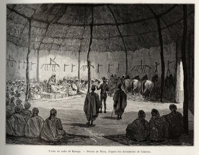 Besøg i Naba i Karaga (Ghana). Gravering af Riou, for at illustrere historien "" Fra Niger til Guineabugten"" af kaptajn Louis Gustave Binger (1856-1936), i 1887-1889, i Le tour du monde, nouveau journal des voyages, under ledelse af Edouar af Edouard Riou